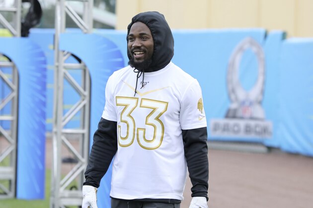 NFC running back Dalvin Cook of the Minnesota Vikings is seen before competing in the Gridiron Guantlet at the 2020 Pro Bowl Skills Showdown Wednesday, January 22, 2020, in Kissimmee, Fla. The event will be broadcast tomorrow at 9pm ET on ESPN. (AP Photo/Gregory Payan)
