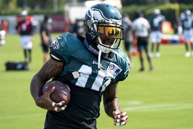 Philadelphia Eagles wide receiver DeSean Jackson in action during an NFL football practice, Thursday, Aug. 27, 2020, in Philadelphia. (AP Photo/Chris Szagola, Pool)
