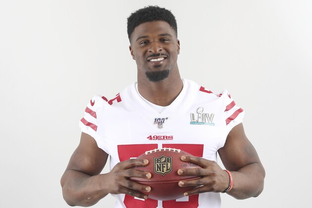 San Francisco 49ers defensive lineman Dee Ford poses for a portrait at Super Bowl Opening Night, Monday, Jan. 27, 2020 in Miami. (AP Photo/Doug Benc)