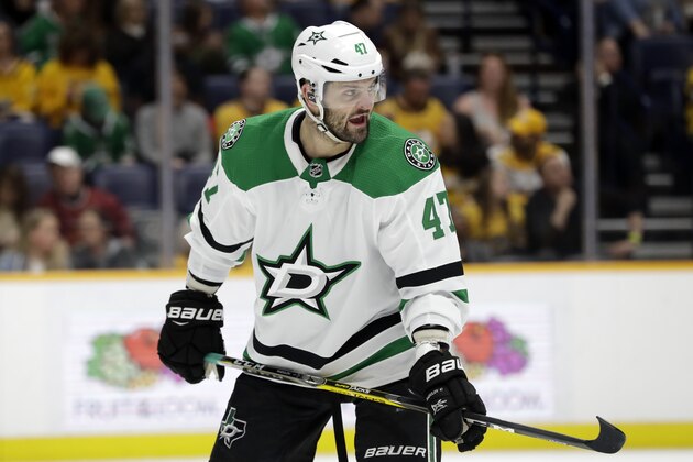 Dallas Stars right wing Alexander Radulov, of Russia, plays against the Nashville Predators in the first period of an NHL hockey game Thursday, March 5, 2020, in Nashville, Tenn. (AP Photo/Mark Humphrey)
