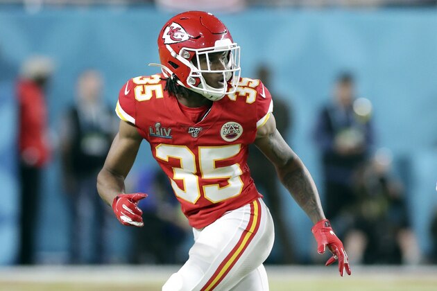 FILE - In this Feb. 2, 2020, file photo, Kansas City Chiefs cornerback Charvarius Ward (35) drops into coverage during] Super Bowl 54 against the San Francisco 49ers in Miami Gardens, Fla. The Chiefs hope to know soon whether cornerback Bashaud Breeland will be suspended to start the season, but they are confident they'll be fine either way with Ward.  (AP Photo/Gregory Payan, File)