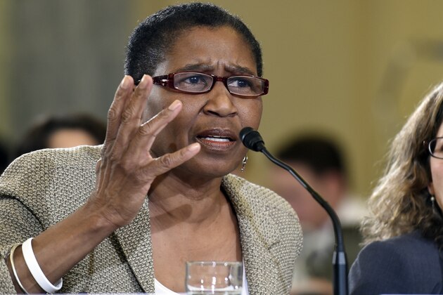 National Basketball Players Association Executive Director Michele Roberts, left, sitting next to National Hockey League Vice President and Deputy General Counsel Jessica Berman, testifies on Capitol Hill in Washington, Tuesday, Dec. 2, 2014, before the Senate Commerce Committee hearing on domestic violence in professional sports. Sen. Jay Rockefeller, the West Virginia Democrat who chairs the panel, says he called for Tuesday's hearing because