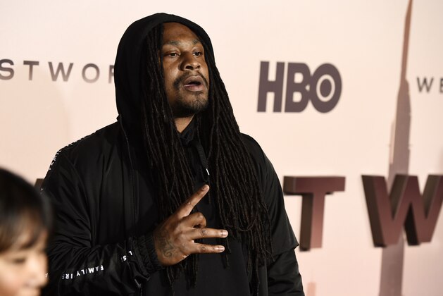 NFL football running back Marshawn Lynch, a cast member in the HBO series