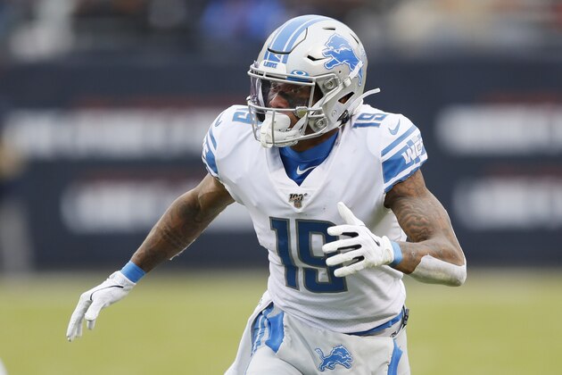 Detroit Lions wide receiver Kenny Golladay plays against the Chicago Bears during the second half of an NFL football game in Chicago, Sunday, Nov. 10, 2019. (AP Photo/Charlie Neibergall)