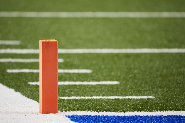 Goal line marker on the field during an NFL football game in Detroit, Sunday, Oct. 20, 2019. (AP Images/Rick Osentoski)