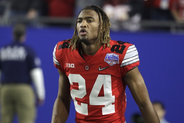 Ohio State cornerback Shaun Wade (24) during the first half of the Fiesta Bowl NCAA college football game against Clemson, Saturday, Dec. 28, 2019, in Glendale, Ariz. (AP Photo/Rick Scuteri).