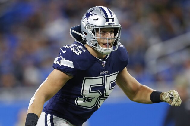 Dallas Cowboys outside linebacker Leighton Vander Esch plays against the Detroit Lions during an NFL football game in Detroit, Sunday, Nov. 17, 2019. (AP Photo/Paul Sancya)