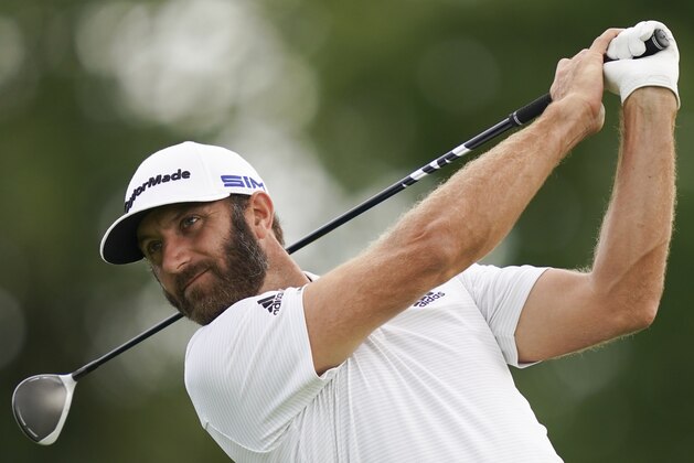 Dustin Johnson practices before the U.S. Open Championship golf tournament at Winged Foot Golf Club, Monday, Sept. 14, 2020, in Mamaroneck, N.Y. (AP Photo/John Minchillo)