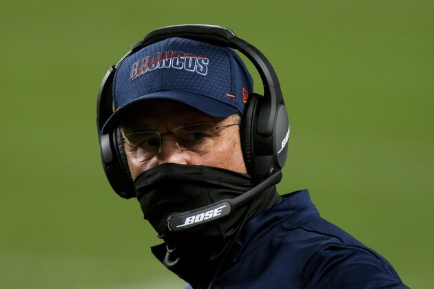 Denver Broncos head coach Vic Fangio looks on from the sidelines against the Tennessee Titans during the first half of an NFL football game, Monday, Sept.. 14, 2020, in Denver. (AP Photo/Justin Edmonds) Denver Broncos head coach Vic Fangio looks on from the sidelines against the Tennessee Titans during the first half of an NFL football game, Monday, Sept.. 14, 2020, in Denver. (AP Photo/Justin Edmonds)