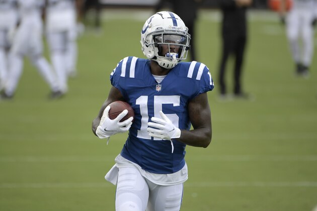 Indianapolis Colts wide receiver Parris Campbell (15) warms up before an NFL football game against the Jacksonville Jaguars, Sunday, Sept. 13, 2020, in Jacksonville, Fla. (AP Photo/Phelan M. Ebenhack) Indianapolis Colts wide receiver Parris Campbell (15) warms up before an NFL football game against the Jacksonville Jaguars, Sunday, Sept. 13, 2020, in Jacksonville, Fla. (AP Photo/Phelan M. Ebenhack)