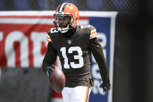 Cleveland Browns wide receiver Odell Beckham Jr. (13) warms up before an NFL football game against the Baltimore Ravens, Sunday, Sept. 13, 2020, in Baltimore. (AP Photo/Nick Wass) Cleveland Browns wide receiver Odell Beckham Jr. (13) warms up before an NFL football game against the Baltimore Ravens, Sunday, Sept. 13, 2020, in Baltimore. (AP Photo/Nick Wass)