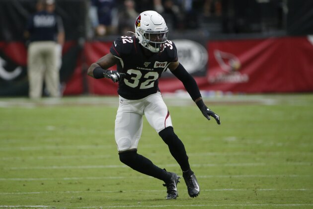 Arizona Cardinals strong safety Budda Baker (32) during an NFL football game against the Atlanta Falcons, Sunday, Oct. 13, 2019, in Glendale, Ariz. (AP Photo/Rick Scuteri)