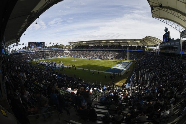 A general view of ROKiT Field at Dignity Health Sports Park before an NFL football game between the Los Angeles Chargers and Oakland Raiders in Carson, Calif., Sunday, Dec. 22, 2019. (AP Photo/Kelvin Kuo)