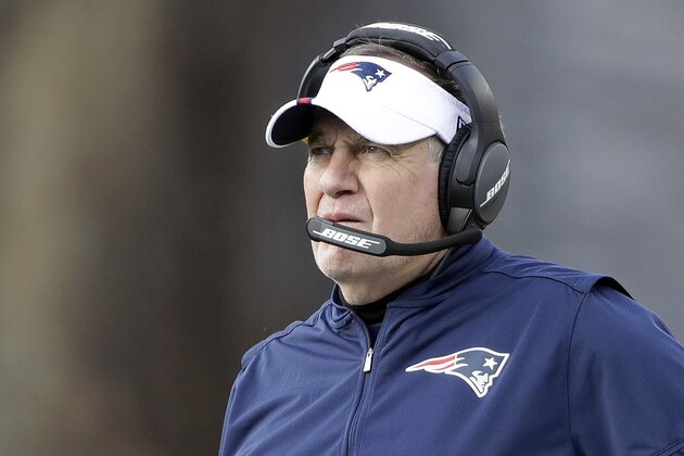 FILE - In this Dec. 29, 2019, file photo, New England Patriots head coach Bill Belichick watches from the sideline during the first half of an NFL football game against the Miami Dolphins in Foxborough, Mass. Belichick is being coy about his expectations for the quarterback position as his teams prepares for the start of training camp. (AP Photo/Elise Amendola, File)