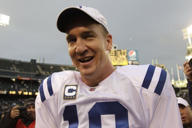 Indianapolis Colts quarterback Peyton Manning (18) after an NFL football game against the Oakland Raiders in Oakland, Calif., Sunday, Dec. 26, 2010. (AP Photo/Tony Avelar) Indianapolis Colts quarterback Peyton Manning (18) after an NFL football game against the Oakland Raiders in Oakland, Calif., Sunday, Dec. 26, 2010. (AP Photo/Tony Avelar)