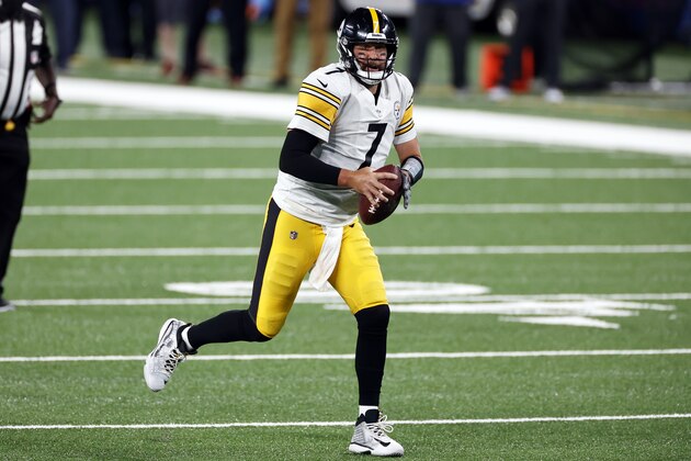 Pittsburgh Steelers quarterback Ben Roethlisberger (7) in action against the New York Giants during an NFL football game, Monday, Sept. 14, 2020, in East Rutherford, N.J. (AP Photo/Adam Hunger)
