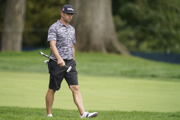 Gary Woodland walks up to the fourth tee during practice round for the U.S. Open Championship golf tournament at Winged Foot Golf Club, Monday, Sept. 14, 2020, in Mamaroneck, N.Y. (AP Photo/John Minchillo)