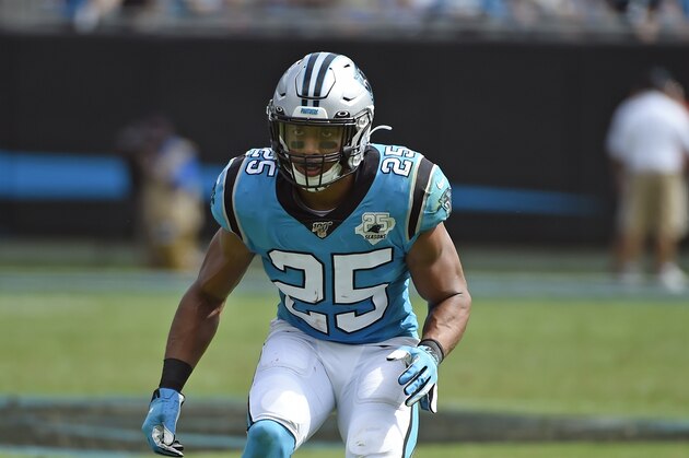 Carolina Panthers strong safety Eric Reid (25) defends against the Jacksonville Jaguars during the first half of an NFL football game in Charlotte, N.C., Sunday, Oct. 6, 2019. (AP Photo/Mike McCarn)