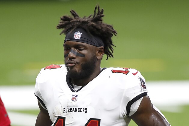 Tampa Bay Buccaneers wide receiver Chris Godwin (14) during an NFL football game against the New Orleans Saints, Sunday, Sept. 13, 2020, in New Orleans. (AP Photo/Tyler Kaufman) Tampa Bay Buccaneers wide receiver Chris Godwin (14) during an NFL football game against the New Orleans Saints, Sunday, Sept. 13, 2020, in New Orleans. (AP Photo/Tyler Kaufman)