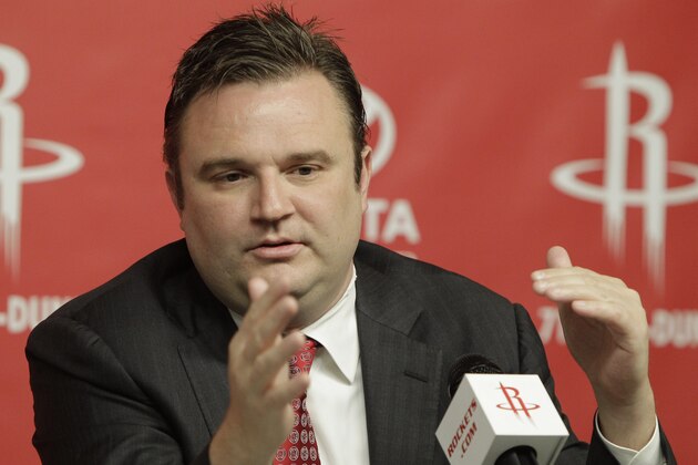 Houston Rockets general manager Daryl Morey discusses the direction of the team with the media during a basketball news conference, Tuesday, April 19, 2011, in Houston, after the decision to part ways with NBA basketball head coach Rick Adelman. (AP Photo/Pat Sullivan)