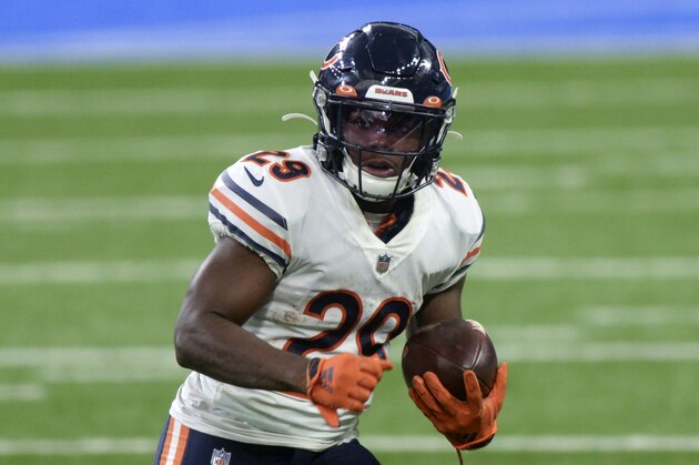 Chicago Bears running back Tarik Cohen (29) runs against the Detroit Lions in the second half of an NFL football game in Detroit, Sunday, Sept. 13, 2020. (AP Photo/Jose Juarez) Chicago Bears running back Tarik Cohen (29) runs against the Detroit Lions in the second half of an NFL football game in Detroit, Sunday, Sept. 13, 2020. (AP Photo/Jose Juarez)