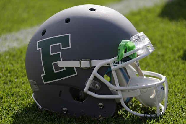 This is an Eastern Michigan football helmet on the turf at Beaver Stadium before an NCAA college football game between Penn State and Eastern Michigan in State College, Pa., Saturday, Sept. 7, 2013. (AP Photo/Gene J. Puskar) This is an Eastern Michigan football helmet on the turf at Beaver Stadium before an NCAA college football game between Penn State and Eastern Michigan in State College, Pa., Saturday, Sept. 7, 2013. (AP Photo/Gene J. Puskar)