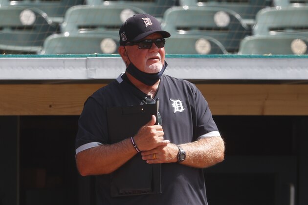 Detroit Tigers manager Ron Gardenhire watches during an intrasquad baseball game in Detroit, Monday, July 13, 2020. (AP Photo/Paul Sancya)