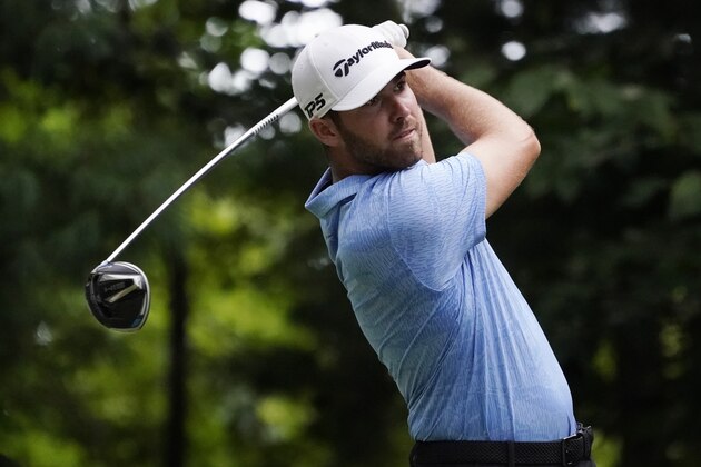 Matthew Wolff tees off on the ninth hole during the third round of the Northern Trust golf tournament at TPC Boston, Saturday, Aug. 22, 2020, in Norton, Mass. (AP Photo/Charles Krupa)