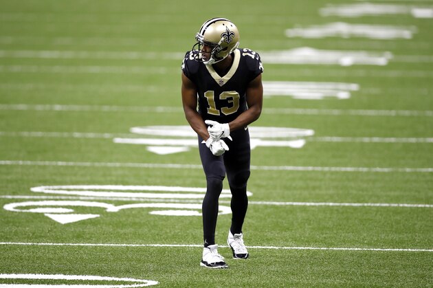 New Orleans Saints wide receiver Michael Thomas (13) during an NFL football game against the Tampa Bay Buccaneers, Sunday, Sept. 13, 2020, in New Orleans. (AP Photo/Tyler Kaufman)