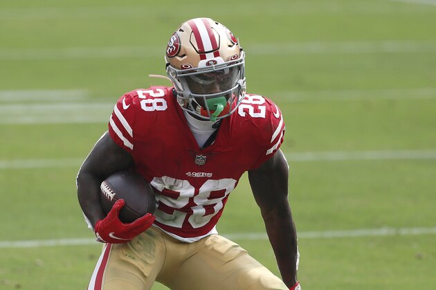 San Francisco 49ers running back Jerick McKinnon (28) against the Arizona Cardinals during an NFL football game in Santa Clara, Calif., Sunday, Sept. 13, 2020. (AP Photo/Josie Lepe)