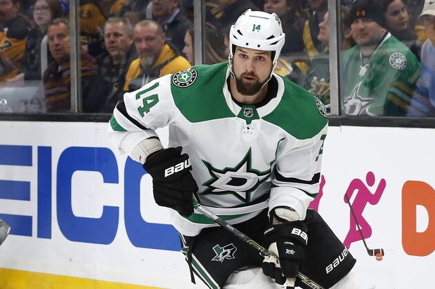 Dallas Stars' Jamie Benn plays against the Boston Bruins during an NHL hockey game in Boston, Thursday, Feb. 27, 2020. (AP Photo/Michael Dwyer)