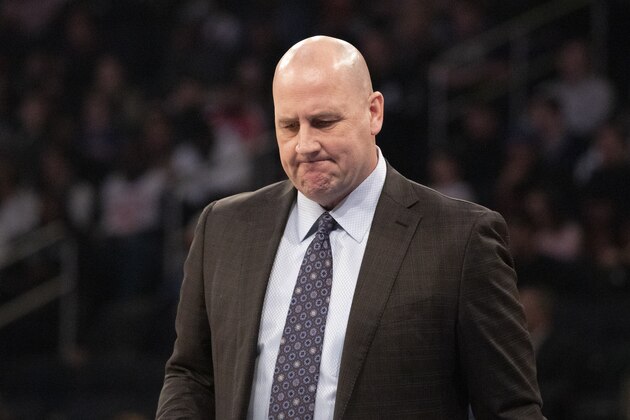 FILE - In this Feb. 29, 2020, file photo, Chicago Bulls head coach Jim Boylen prepares for a team timeout during the first half of an NBA basketball game against the New York Knicks, in New York. The Chicago Bulls fired coach Jim Boylen on Friday, Aug. 14, 2020, as the new front office begins its remake of a team that missed the playoffs again. (AP Photo/Mark Lennihan, File)