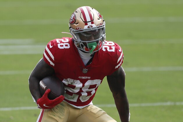 San Francisco 49ers running back Jerick McKinnon (28) against the Arizona Cardinals during an NFL football game in Santa Clara, Calif., Sunday, Sept. 13, 2020. (AP Photo/Josie Lepe)