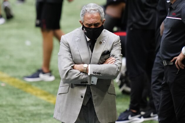 Atlanta Falcons owner Arthur Blank walks in the bench area during the second half of an NFL football game between the Atlanta Falcons and the Seattle Seahawks, Sunday, Sept. 13, 2020, in Atlanta. (AP Photo/Brynn Anderson) Atlanta Falcons owner Arthur Blank walks in the bench area during the second half of an NFL football game between the Atlanta Falcons and the Seattle Seahawks, Sunday, Sept. 13, 2020, in Atlanta. (AP Photo/Brynn Anderson)