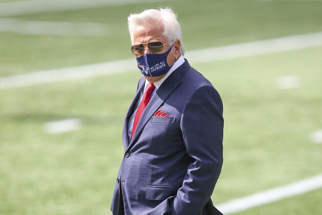 New England Patriots owner Robert Kraft prior to an NFL football game against the Miami Dolphins, Sunday, Sept. 13, 2020, in Foxborough, Mass. (AP Photo/Stew Milne)