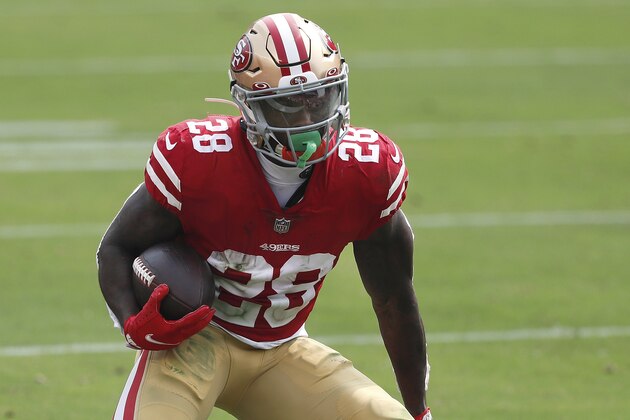 San Francisco 49ers running back Jerick McKinnon (28) against the Arizona Cardinals during an NFL football game in Santa Clara, Calif., Sunday, Sept. 13, 2020. (AP Photo/Josie Lepe)