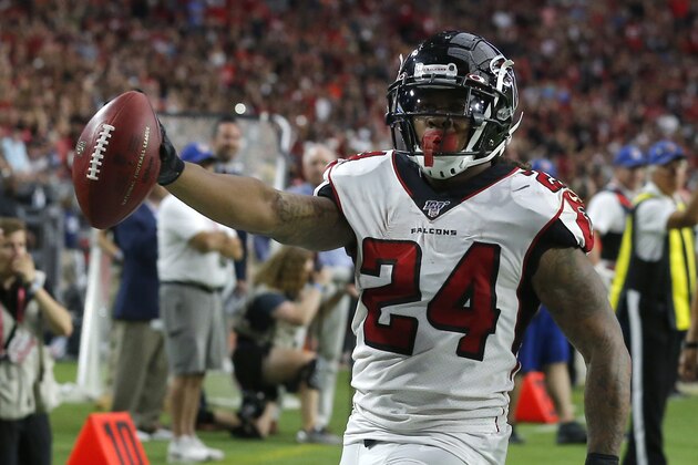 Atlanta Falcons running back Devonta Freeman (24) during an NFL football game against the Arizona Cardinals, Sunday, Oct. 13, 2019, in Glendale, Ariz. (AP Photo/Rick Scuteri)