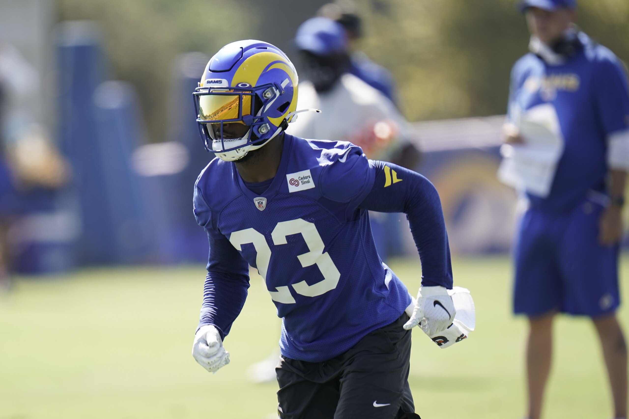 Los Angeles Rams running back Cam Akers runs during an NFL football camp practice Thursday, Aug. 27, 2020, in Thousand Oaks, Calif. (AP Photo/Jae C. Hong) Los Angeles Rams running back Cam Akers runs during an NFL football camp practice Thursday, Aug. 27, 2020, in Thousand Oaks, Calif. (AP Photo/Jae C. Hong)