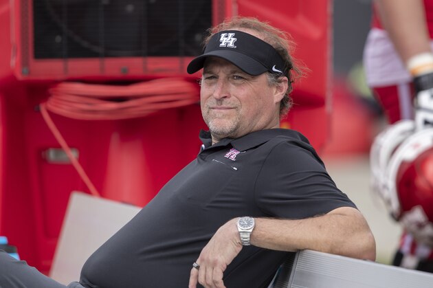 Houston head coach Dana Holgorsen sits on the bench during the second half of an NCAA college football game against Central Florida in Orlando, Fla., Saturday, Nov. 2, 2019. Central Florida won 44-29. (Photo/Willie J. Allen Jr.)