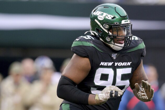 New York Jets defensive tackle Quinnen Williams (95) in action against the New York Giants during an NFL football game on Sunday, Nov. 10, 2019, in East Rutherford, N.J. (Brad Penner/AP Images for Panini)
