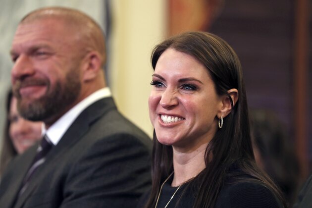 Stephanie McMahon, daughter of Small Business Administration Administrator-designate, former wrestling entertainment executive, Linda McMahon, accompanied by her husband Paul Levesque, also know as