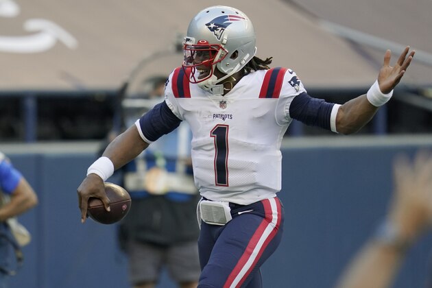 New England Patriots quarterback Cam Newton reacts to a play against the Seattle Seahawks during the first half of an NFL football game, Sunday, Sept. 20, 2020, in Seattle. (AP Photo/Elaine Thompson)