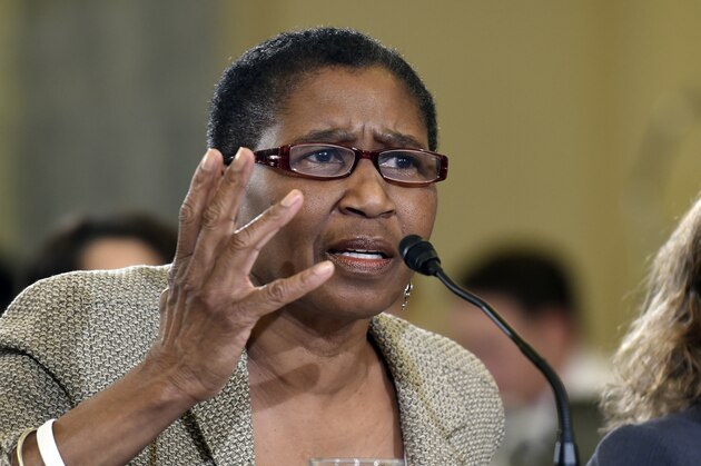 National Basketball Players Association Executive Director Michele Roberts, left, sitting next to National Hockey League Vice President and Deputy General Counsel Jessica Berman, testifies on Capitol Hill in Washington, Tuesday, Dec. 2, 2014, before the Senate Commerce Committee hearing on domestic violence in professional sports. Sen. Jay Rockefeller, the West Virginia Democrat who chairs the panel, says he called for Tuesday's hearing because