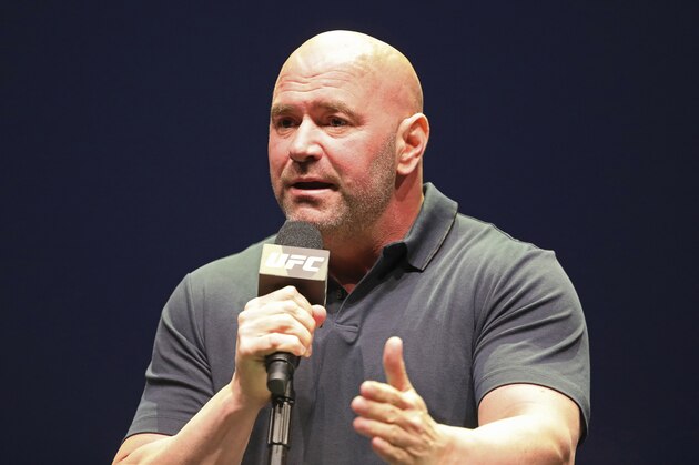 FILE - In this Sept. 19, 2019, file photo, UFC President Dana White speaks at a news conference in New York. UFC 249 has been canceled after ESPN and parent company Disney stopped White's plan to keep fighting amid the coronavirus pandemic. After defiantly vowing for weeks to maintain a regular schedule of fights, White announced the decision to cease competition Thursday, April 9, on ESPN, the UFC's broadcast partner. (AP Photo/Gregory Payan, File) FILE - In this Sept. 19, 2019, file photo, UFC President Dana White speaks at a news conference in New York. UFC 249 has been canceled after ESPN and parent company Disney stopped White's plan to keep fighting amid the coronavirus pandemic. After defiantly vowing for weeks to maintain a regular schedule of fights, White announced the decision to cease competition Thursday, April 9, on ESPN, the UFC's broadcast partner. (AP Photo/Gregory Payan, File)