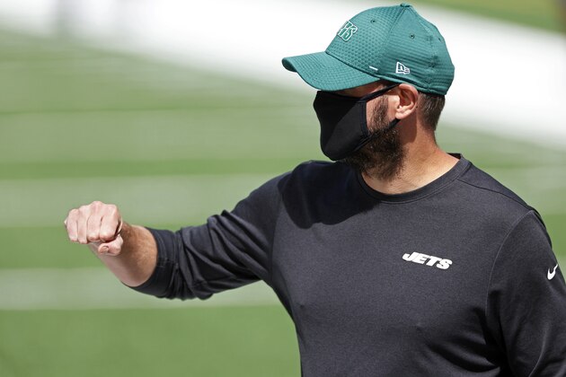 New York Jets head coach Adam Gase prior to an NFL football game against the San Francisco 49ers, Sunday, Sept. 20, 2020, in East Rutherford, N.J. (AP Photo/Adam Hunger) New York Jets head coach Adam Gase prior to an NFL football game against the San Francisco 49ers, Sunday, Sept. 20, 2020, in East Rutherford, N.J. (AP Photo/Adam Hunger)
