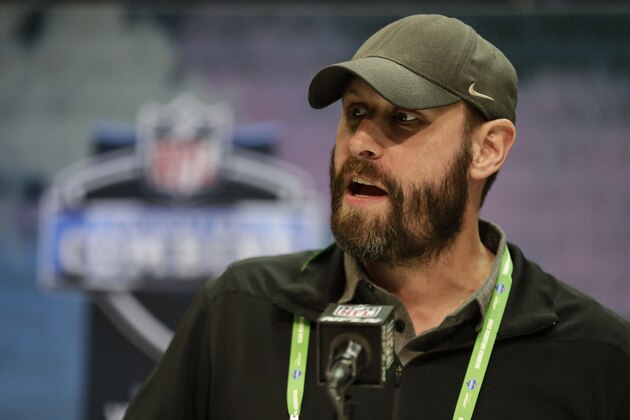 New York Jets head coach Adam Gase speaks during a press conference at the NFL football scouting combine in Indianapolis, Tuesday, Feb. 25, 2020. (AP Photo/Michael Conroy)