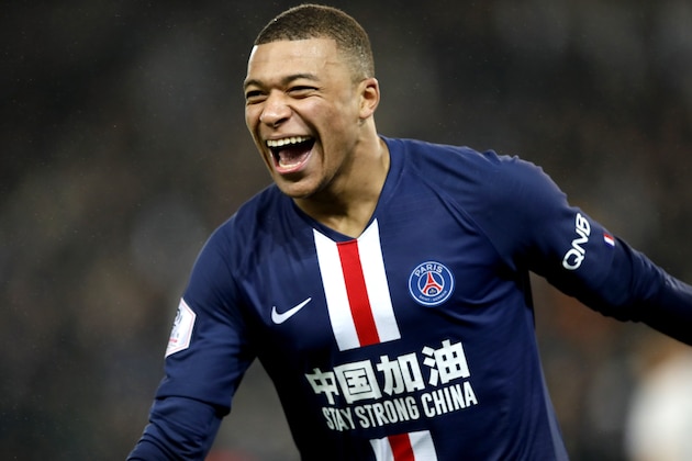 PSG's Kylian Mbappe celebrates his goal against Bordeaux during the French League One soccer match between Paris-Saint-Germain and Bordeaux at the Parc des Princes stadium in Paris, Sunday Feb. 23, 2020. (AP Photo/Christophe Ena) PSG's Kylian Mbappe celebrates his goal against Bordeaux during the French League One soccer match between Paris-Saint-Germain and Bordeaux at the Parc des Princes stadium in Paris, Sunday Feb. 23, 2020. (AP Photo/Christophe Ena)