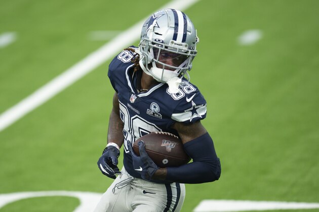 Dallas Cowboys wide receiver CeeDee Lamb warms up before an NFL football game against the Los Angeles Rams, Sunday, Sept. 13, 2020, in Inglewood, Calif. (AP Photo/Kyusung Gong) Dallas Cowboys wide receiver CeeDee Lamb warms up before an NFL football game against the Los Angeles Rams, Sunday, Sept. 13, 2020, in Inglewood, Calif. (AP Photo/Kyusung Gong)