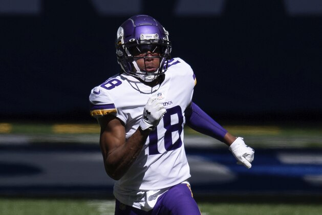 Minnesota Vikings wide receiver Justin Jefferson (18) sprints down the field during an NFL football game between the Indianapolis Colts and Minnesota Vikings, Sunday, Sept. 20, 2020, in Indianapolis. (AP Photo/Zach Bolinger)
