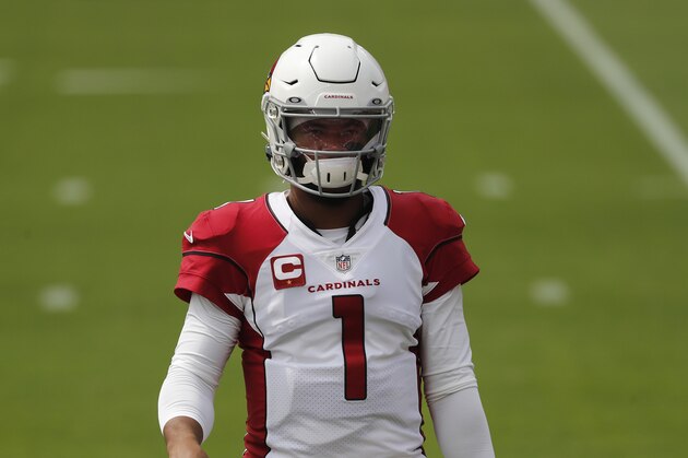 Arizona Cardinals quarterback Kyler Murray (1) warms up before an NFL football game against the San Francisco 49ers in Santa Clara, Calif., Sunday, Sept. 13, 2020. (AP Photo/Josie Lepe)